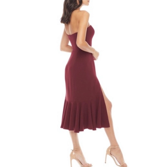 Dress the Population Madison Strapless Midi Dress Maroon Side Slit Medium - Picture 3 of 8